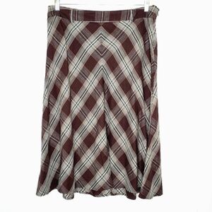 Linen Blend Plaid Midi Skirt Plus Size 16 A-line Lightweight Academia Western